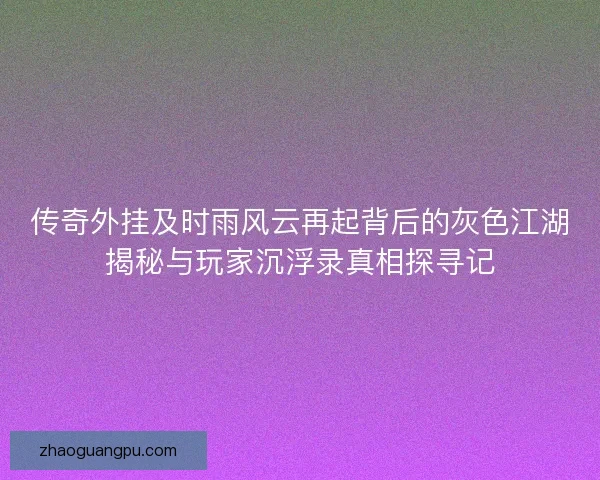 传奇外挂及时雨风云再起背后的灰色江湖揭秘与玩家沉浮录真相探寻记
